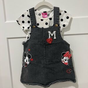Disney Kids Charcoal Overalls with Polka Dot Top